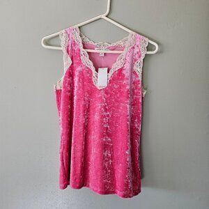 Banana Republic Vintage Y2K Crushed Velvet Lace Trim Tank Top Size M